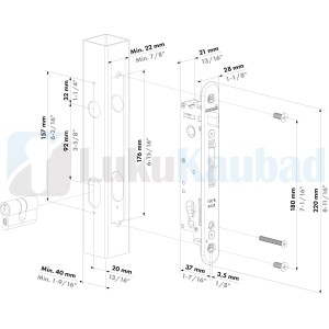 Jalgvärava raamisisene lukukorpus LOCINOX Fortylock (92/20 mm, Roostevaba teras)